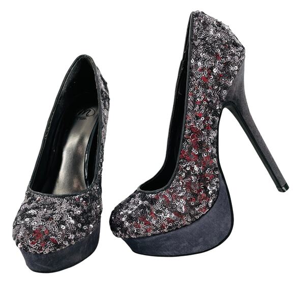 SM NEW YORK Carrie Women's Heels 6 Gray Satin Sequin Platform Stiletto Pumps - Picture 1 of 12